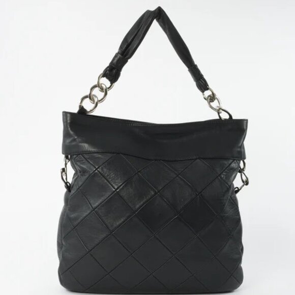Chanel Black Quilted Leather Embossed Logo Large Hobo Shopping Tote - Picture 1 of 11